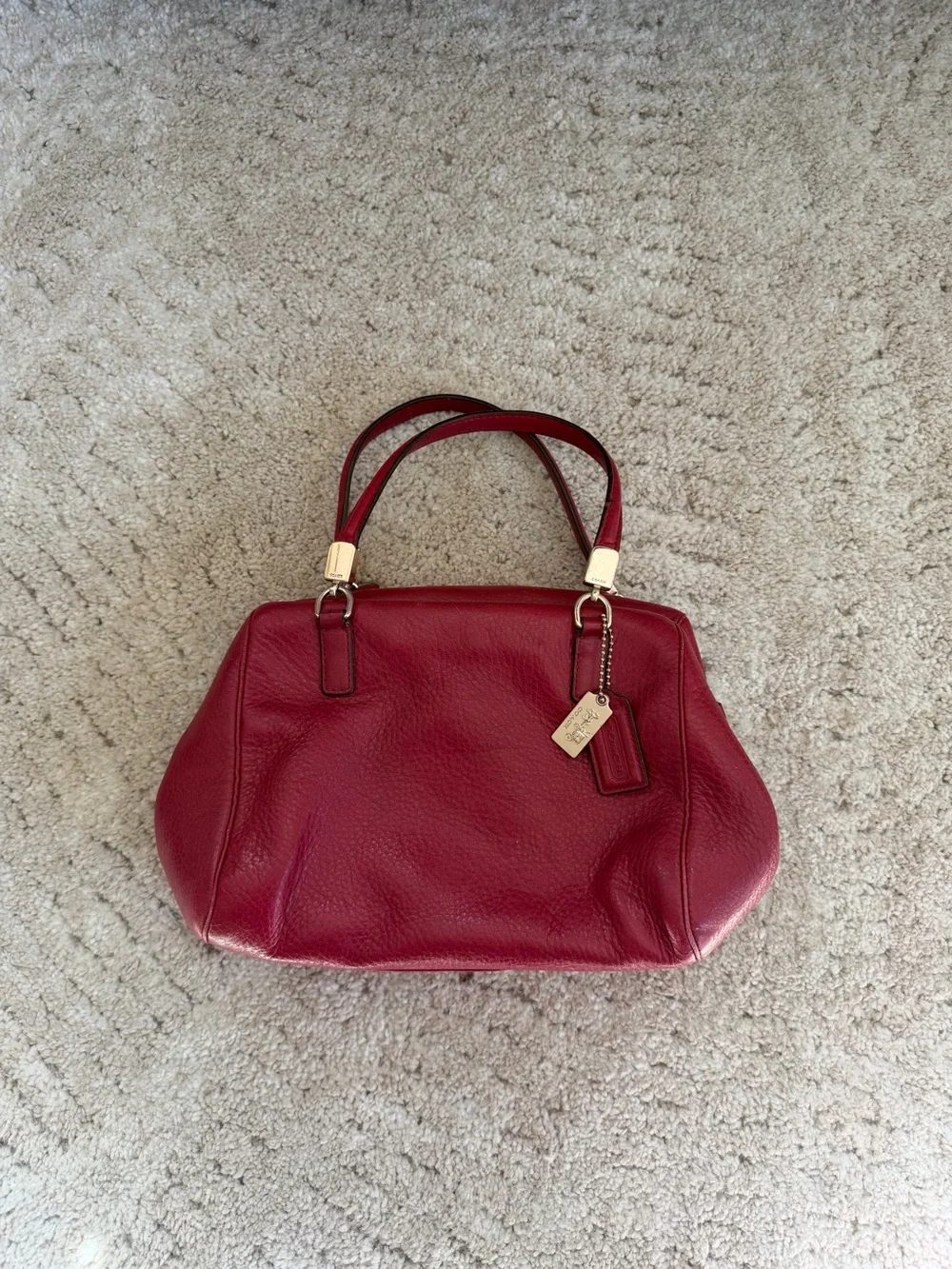 Coach Cherry Red Leather Satchel with Gold-Tone Accents